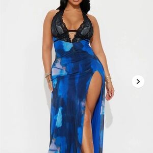 Blue and Black Maxi Dress with Slit